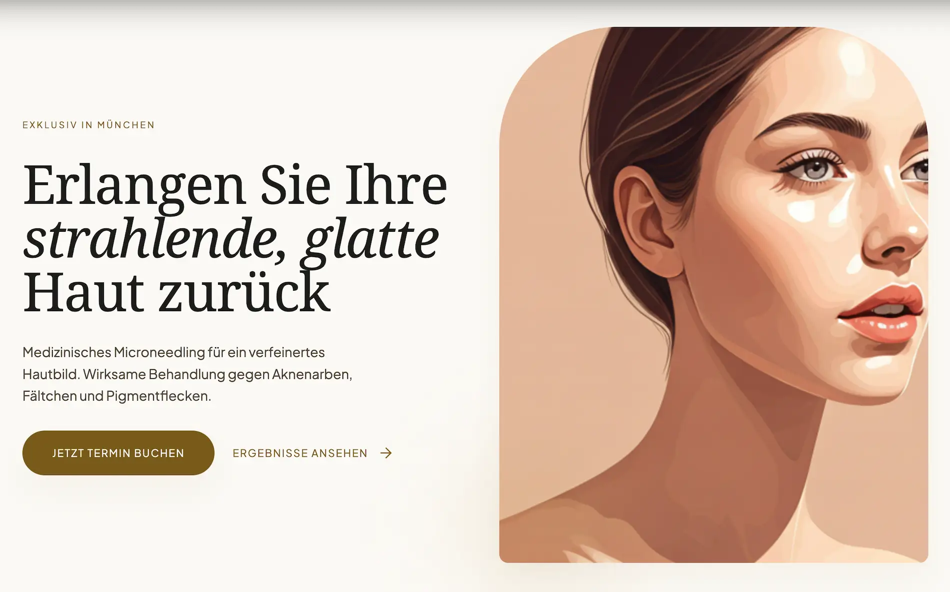 AI-generierter Website-Entwurf für einen Münchner Beauty-Case mit typischen Designschwächen