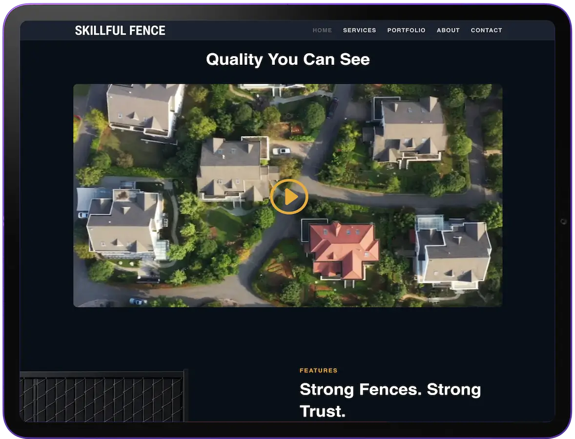 Landingpage Beispiel – Webdesign für Skillful Fence mit klarer Hero-Section und Video-Content – maxWapp