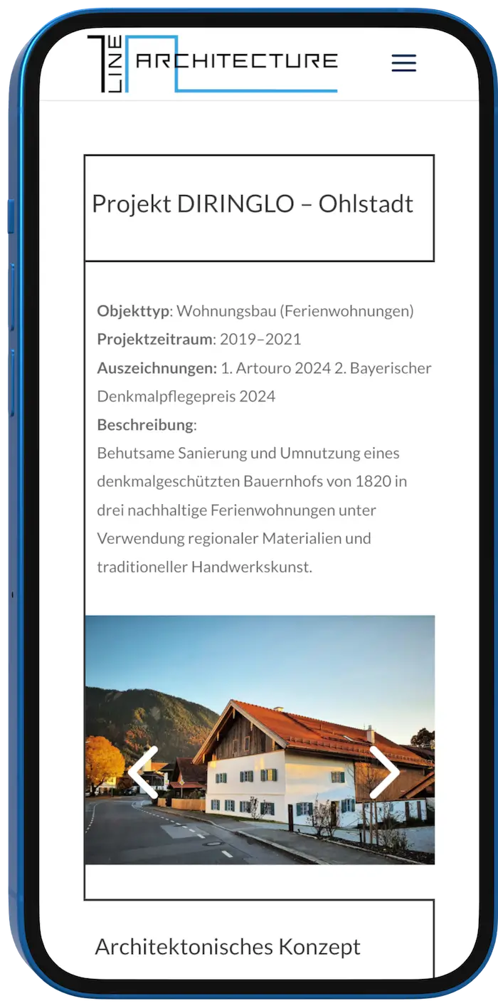 Projektdetail Seitenansicht auf dem Handy