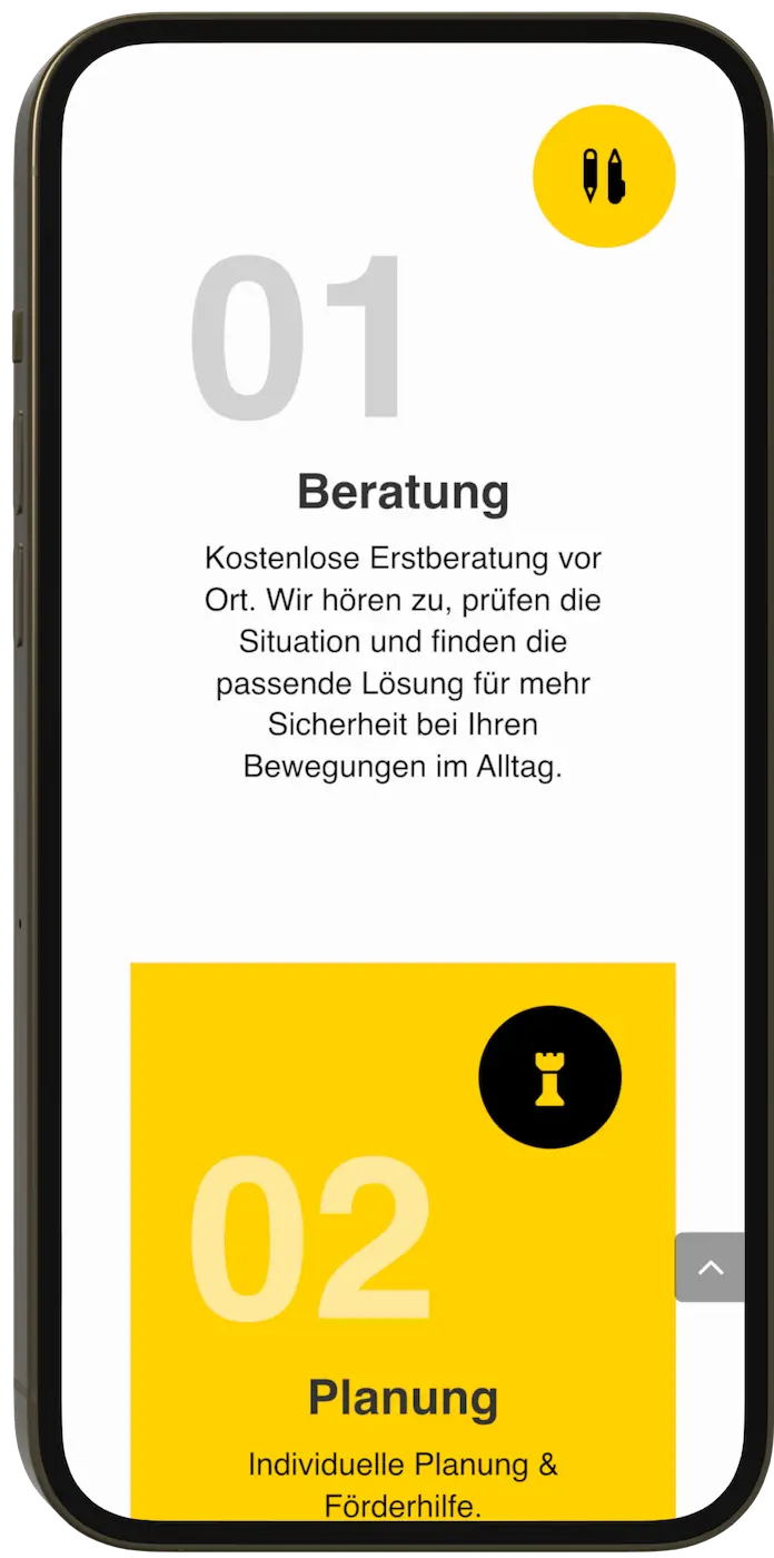 Beratungs- und Prozessbereich der AGBASA Website auf mobiler Ansicht