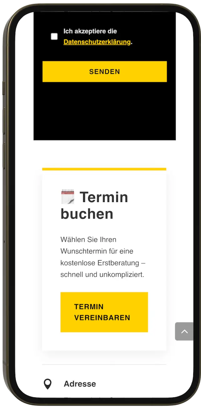 Terminbuchung auf der AGBASA Website in mobiler Ansicht