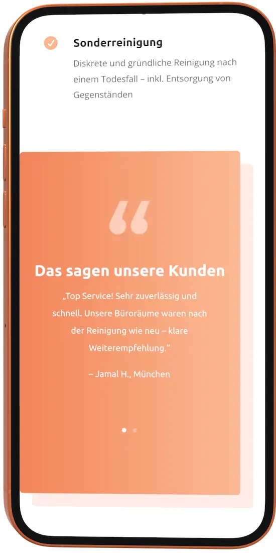 Preise, Leistungen und Kundenbewertungen der Reinigungsfirma auf dem Smartphone