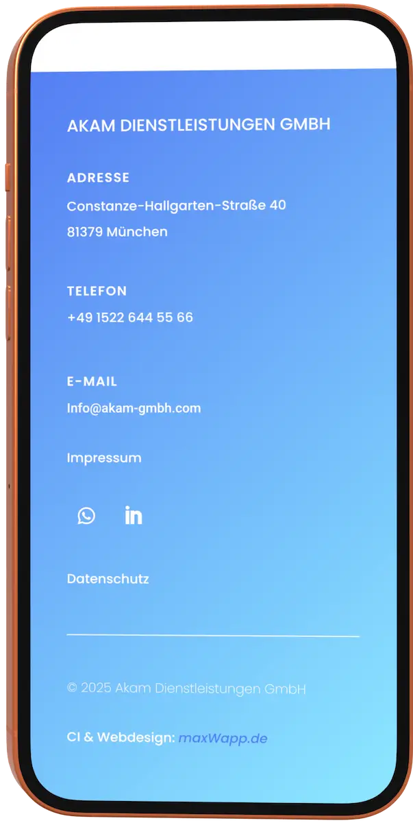 Mobile Ansicht der Reinigungs-Website im Footerbereich