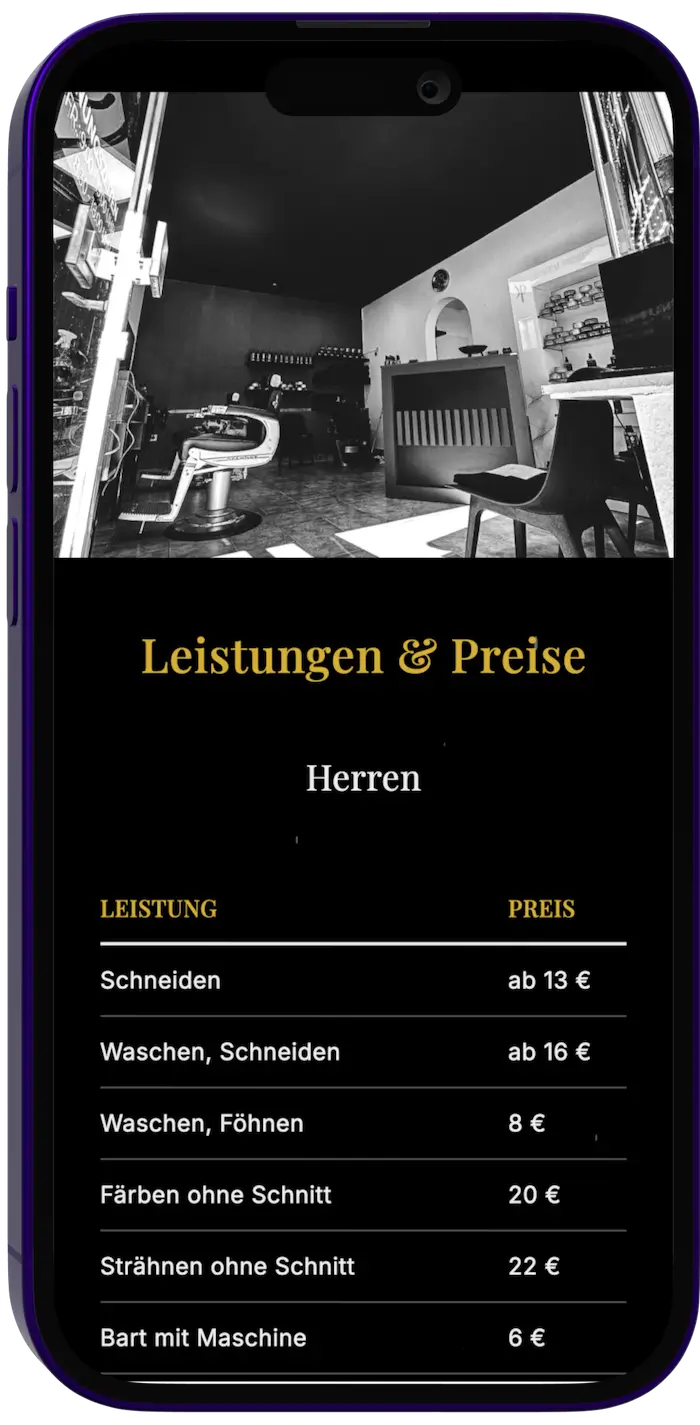Leistungen & Preise auf dem Smartphone