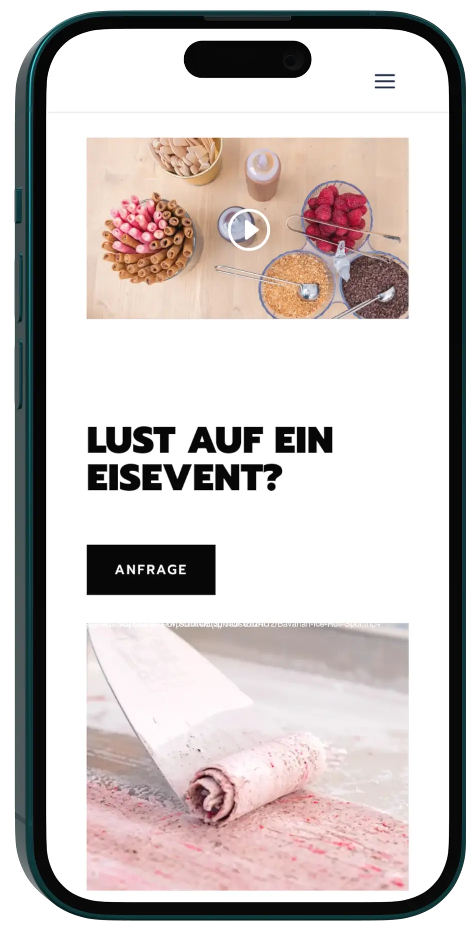 Mobile Ansicht der Ice Roll Website