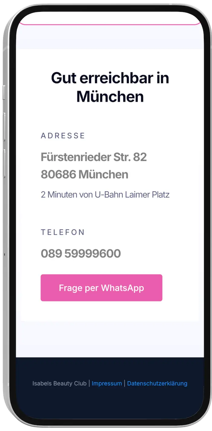 Beauty Funnel Referenz für ein Beauty Studio in München