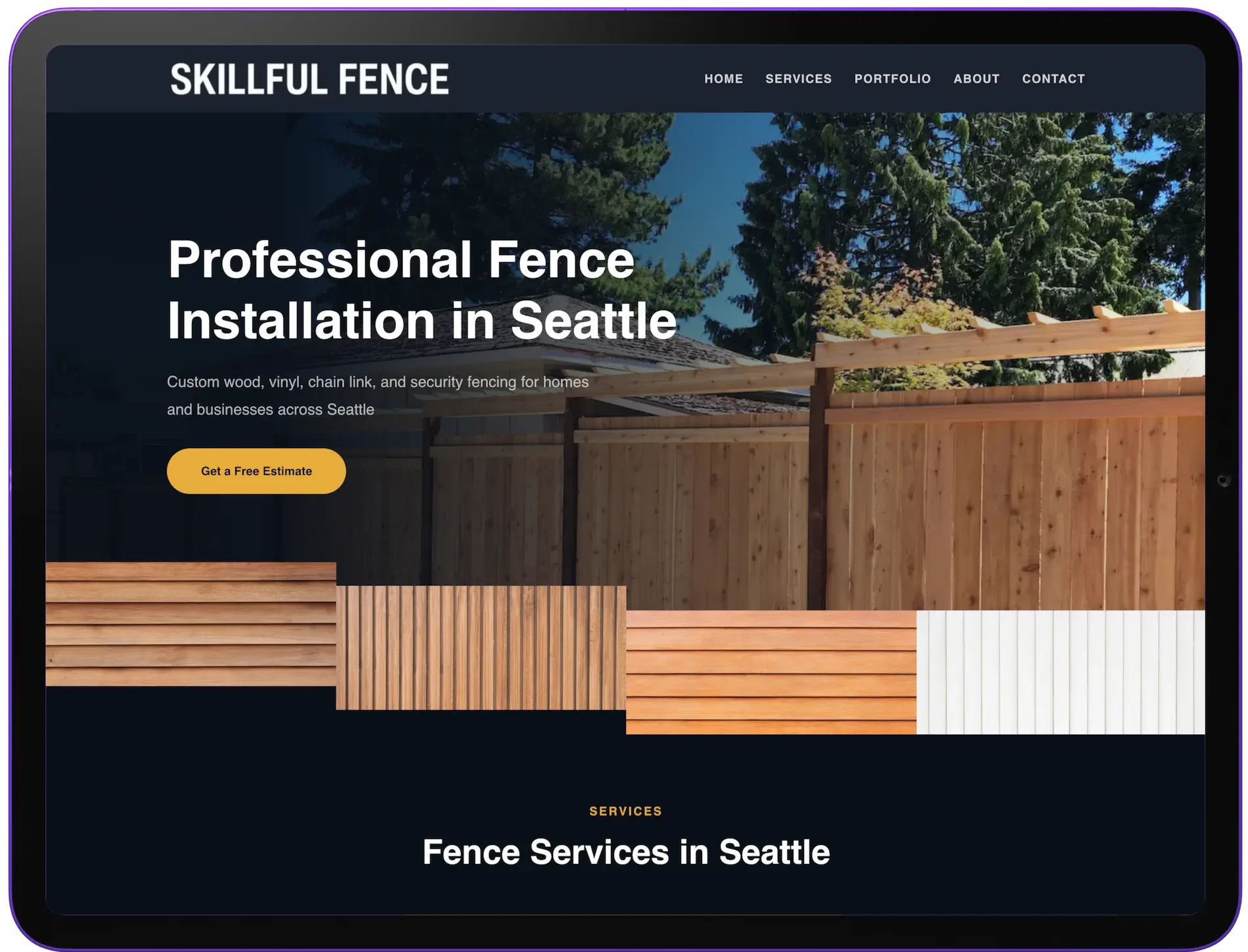 Hero Bereich der WordPress Website für ein Zaunbau-Unternehmen