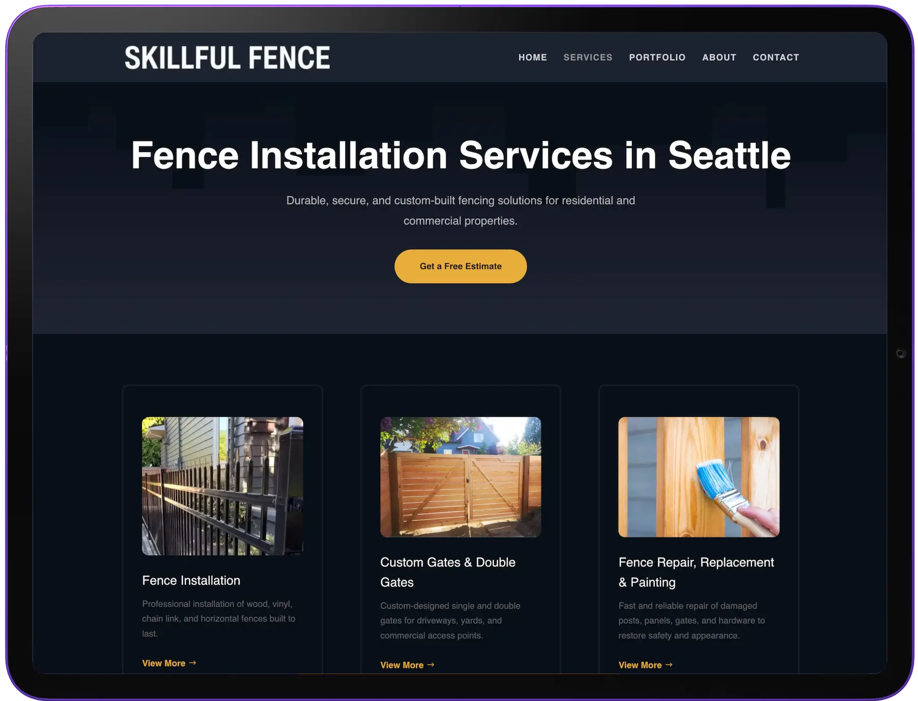 Leistungsübersicht der Zaunbau Website