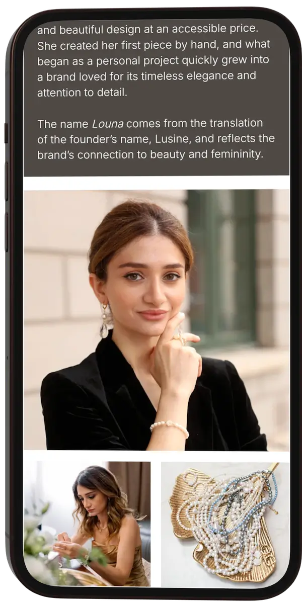 Über die Gründerin – Louna Jewelry Mobile Ansicht