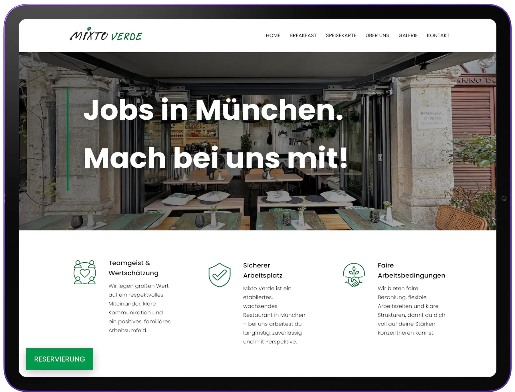 Karriereseite Beispiel – Recruiting Website für Restaurant Mixto Verde München