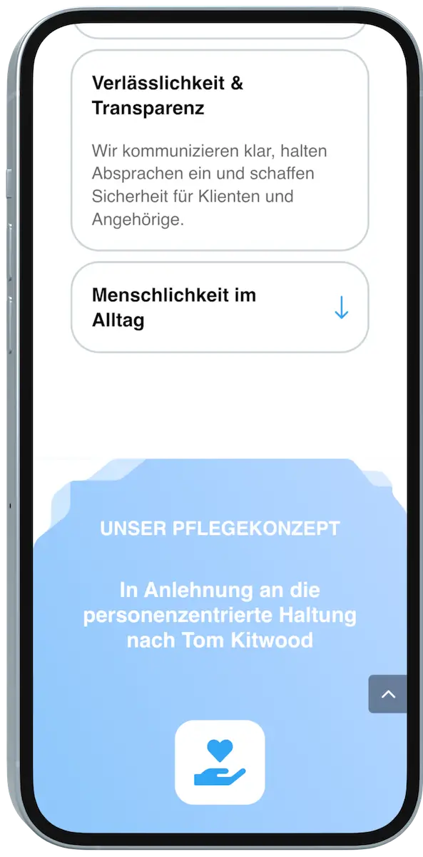 Responsive Webdesign der Pflegedienst Website auf Smartphone
