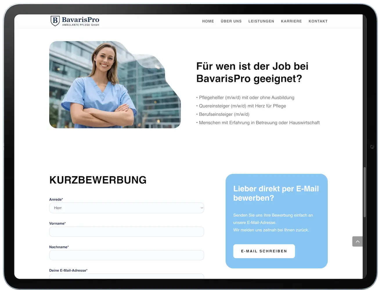 Individuelles Bewerbungsformular für Pflegekräfte