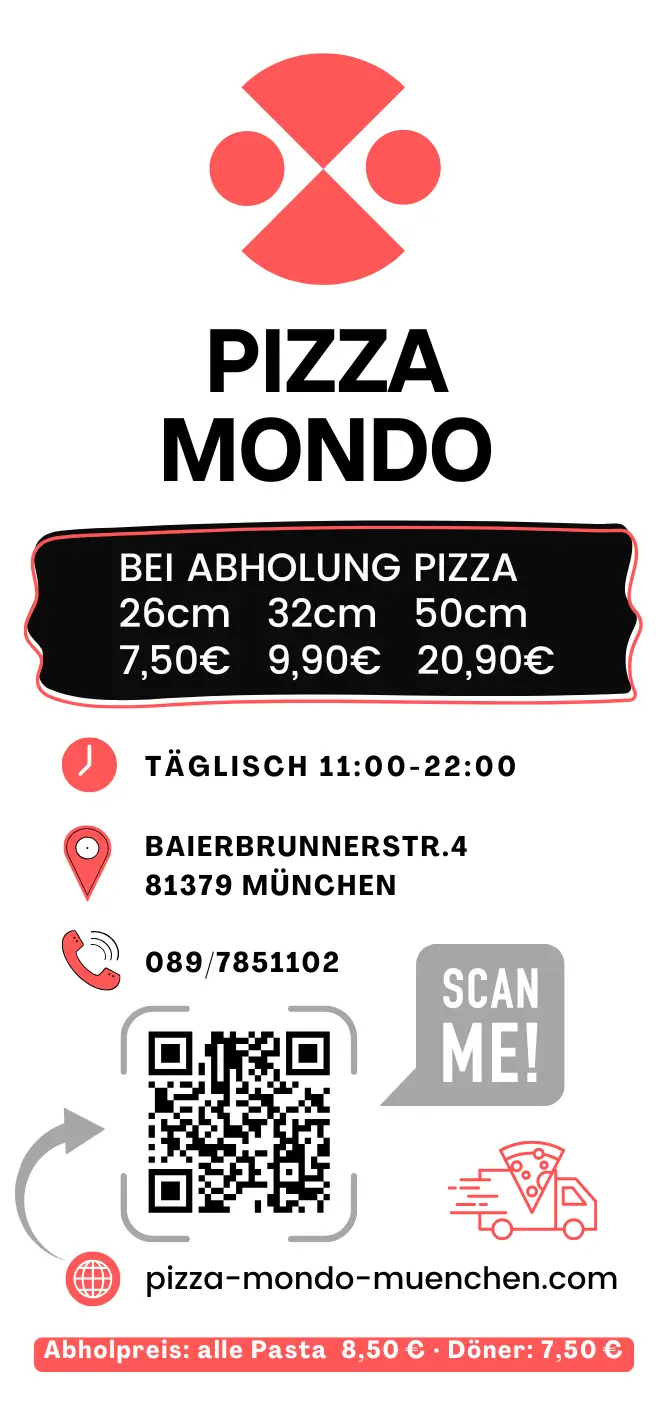 Branding, Flyer- und Speisekartedesign für Pizza Mondo in München – erstellt von maxWapp