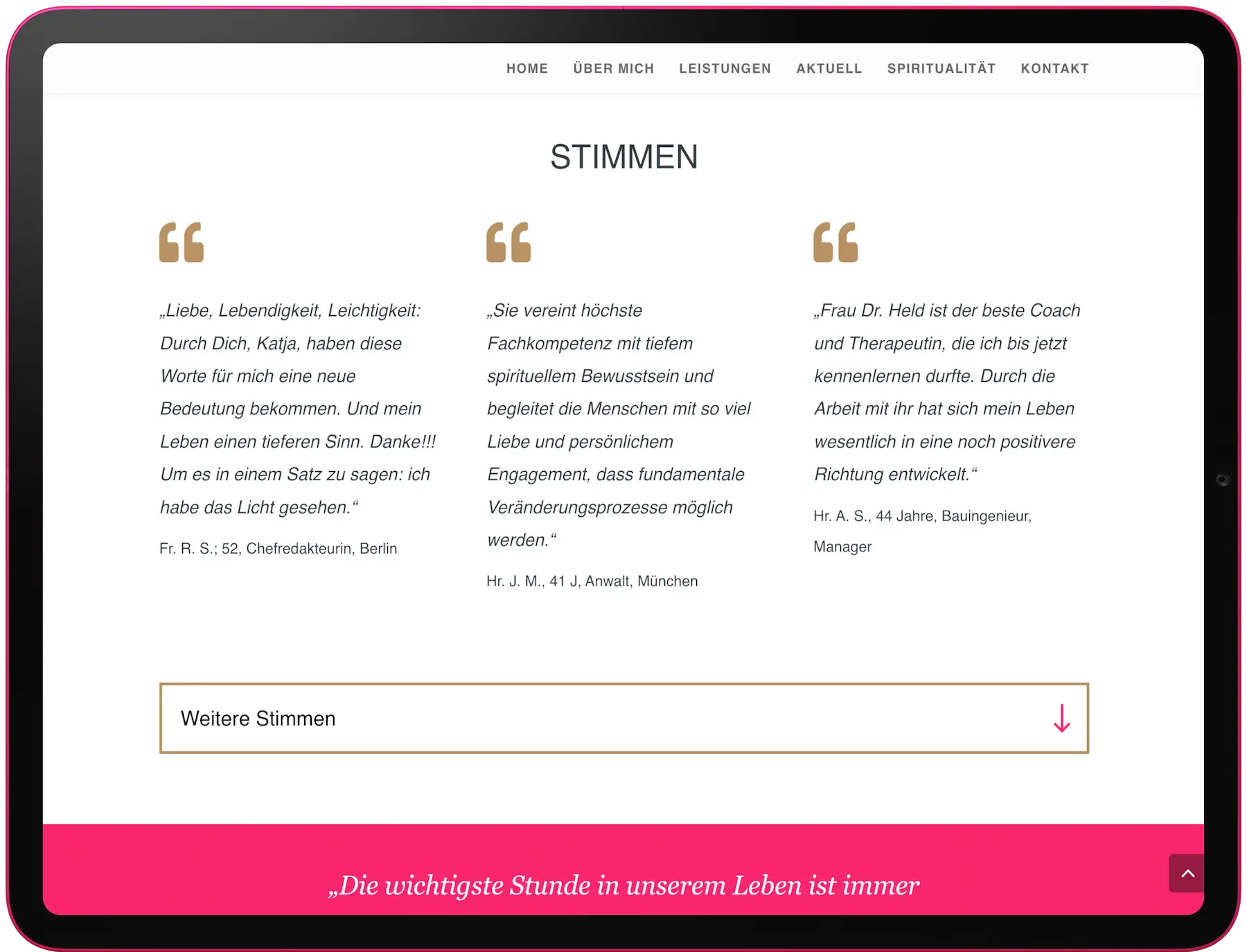 Kundenstimmen Testimonials Desktop Ansicht