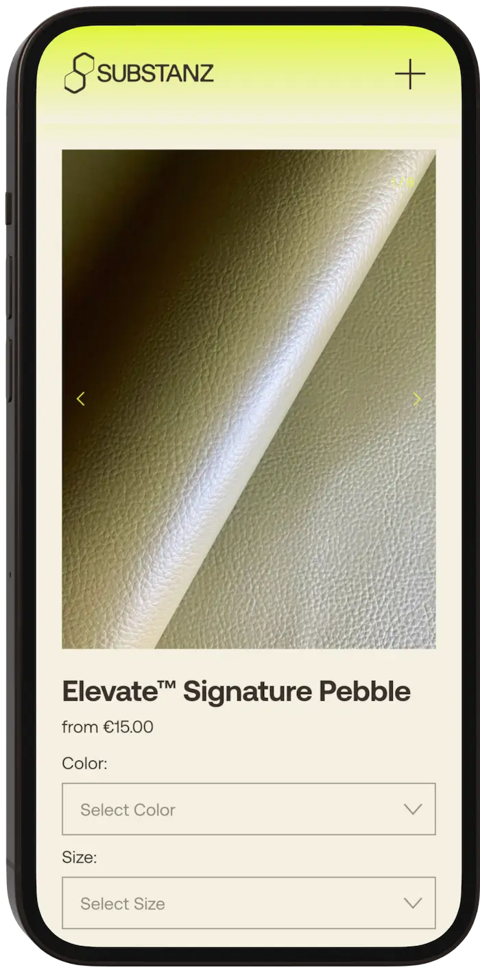 Responsive Produktseite der Substanz Website auf dem Smartphone
